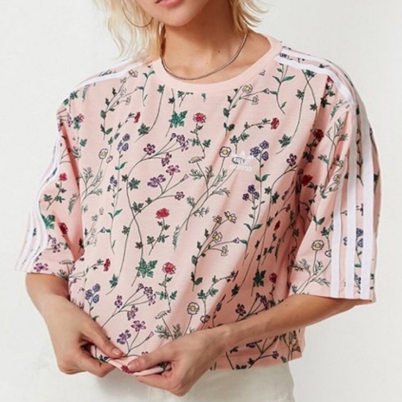 Tops - ADIDAS wildflower crop top XS peach multicolor floral short sleeve boxy t-shirt